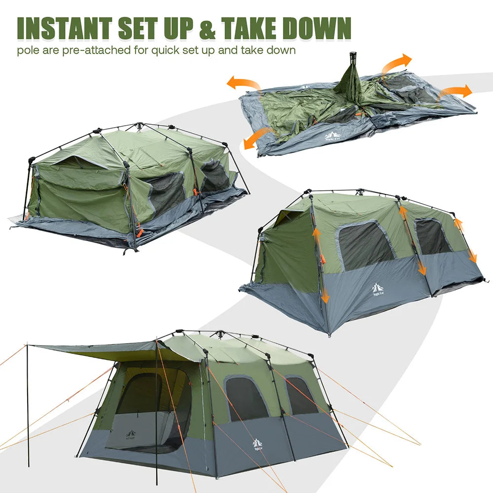 Night Cat 8 Persons Camping Tent: Large Waterproof Instant Cabin Hot Tent with Canopy and Stove Jack for Family Glamping Camping Hiking Picnic - Macgyverzoutpost