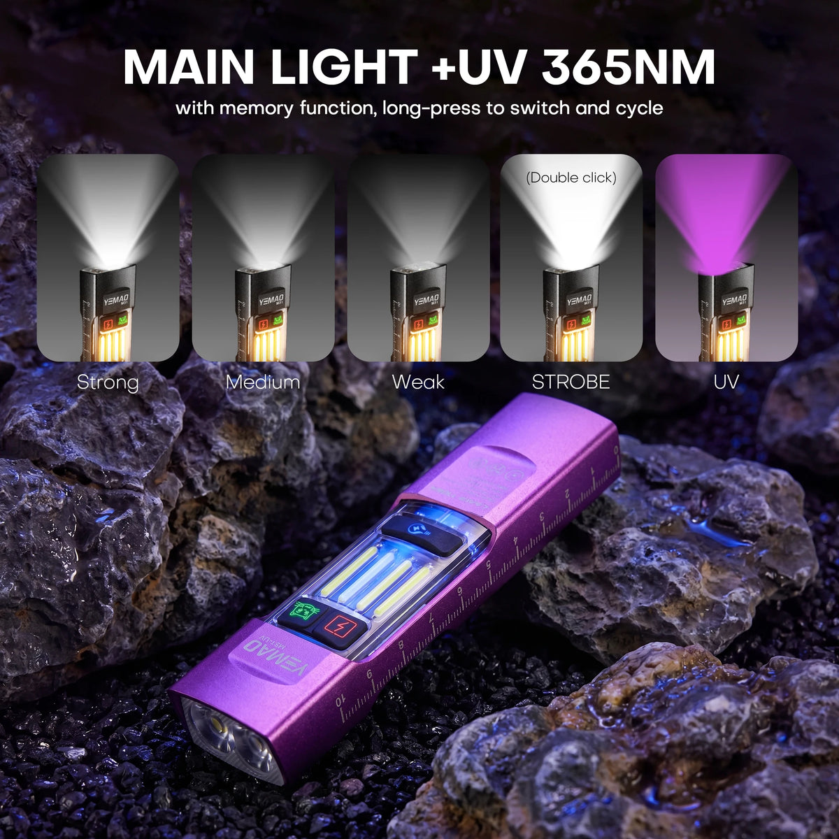 UV Multi-Function Flashlight, UV Light, Rechargeable, Aluminum Alloy, Portable Clip, Home occupancy verification, Pet Stain Detection, Outdoor Camping, Emergency Repairs - Macgyverzoutpost