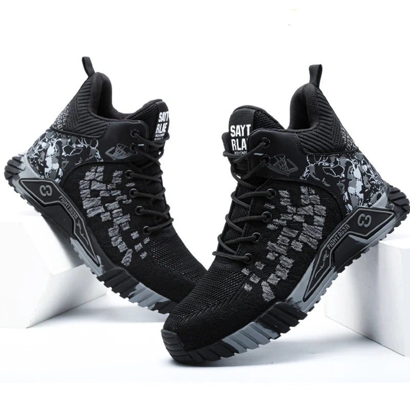 Breathable Camo Men Indestructible Steel Toe Construction Work Boots Anti-smash Stab-resistant Safety Shoes Biker