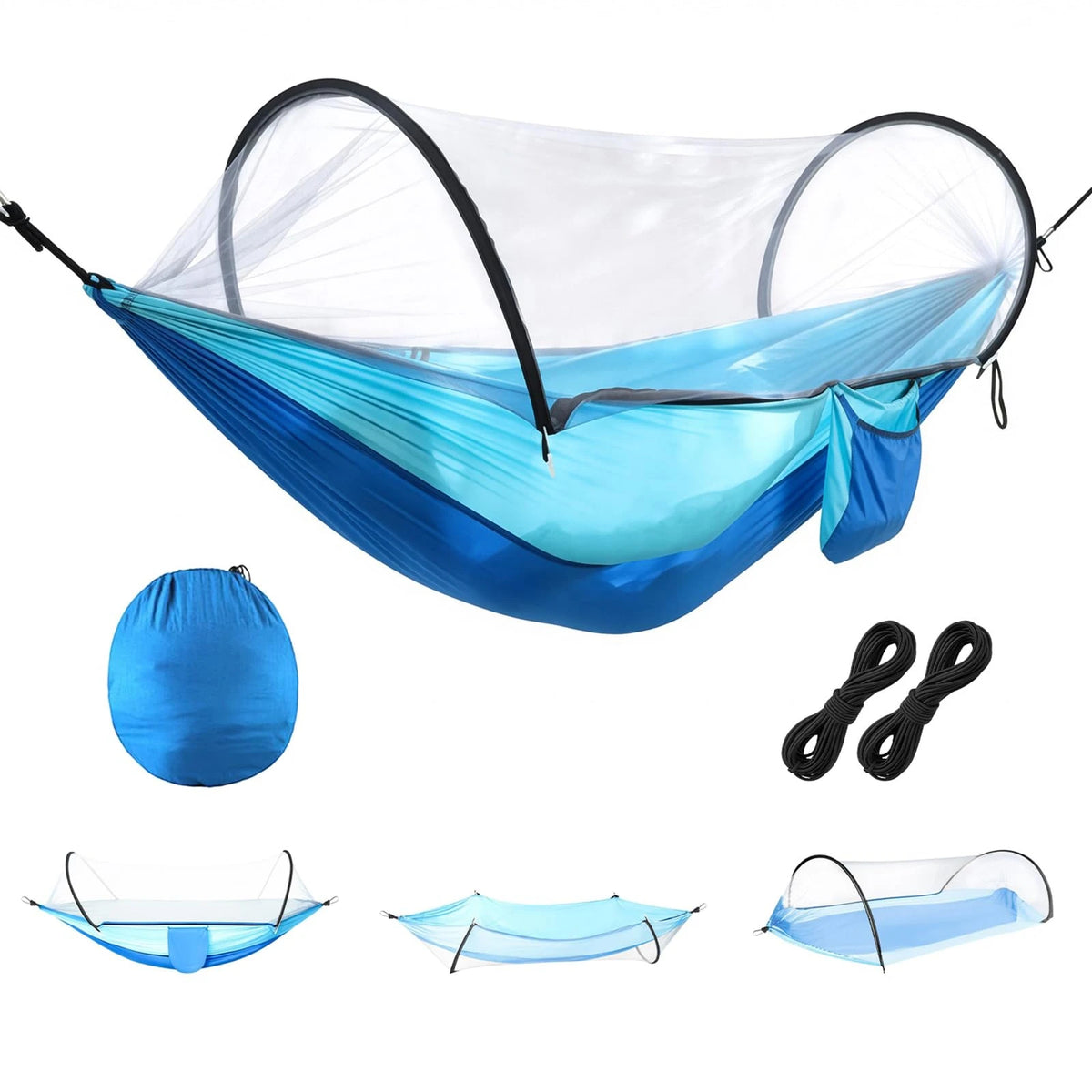 Fully Automatic Quick-Open Mosquito Net Hammock, Outdoor Single-Double Nylon Cloth Camping Support Rod