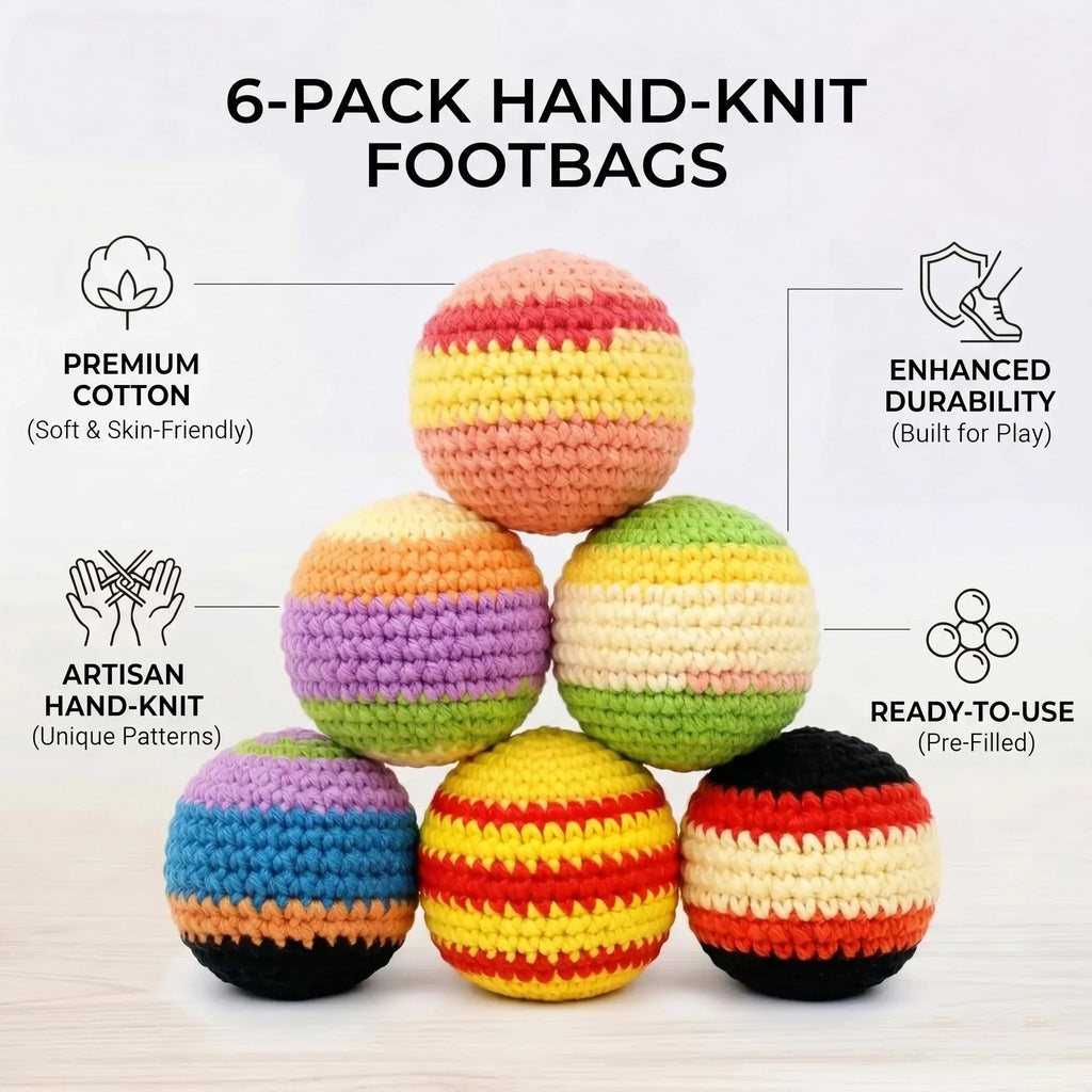 Hand-Knitted Hacky Sack Footbag Set, Cotton Crochet Kick Balls, Geometric Juggling Balls for Kids Adults Outdoor Games