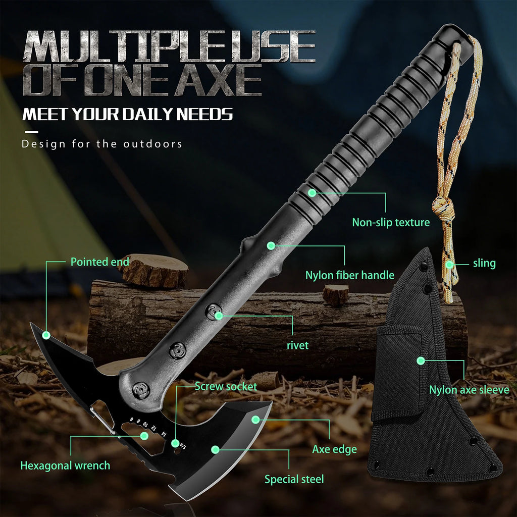 Black Outdoor Fixed Blade Knife with Protective Sheath Long Handle Portable Camping Hiking Picnic Daily Use Utility Accessory