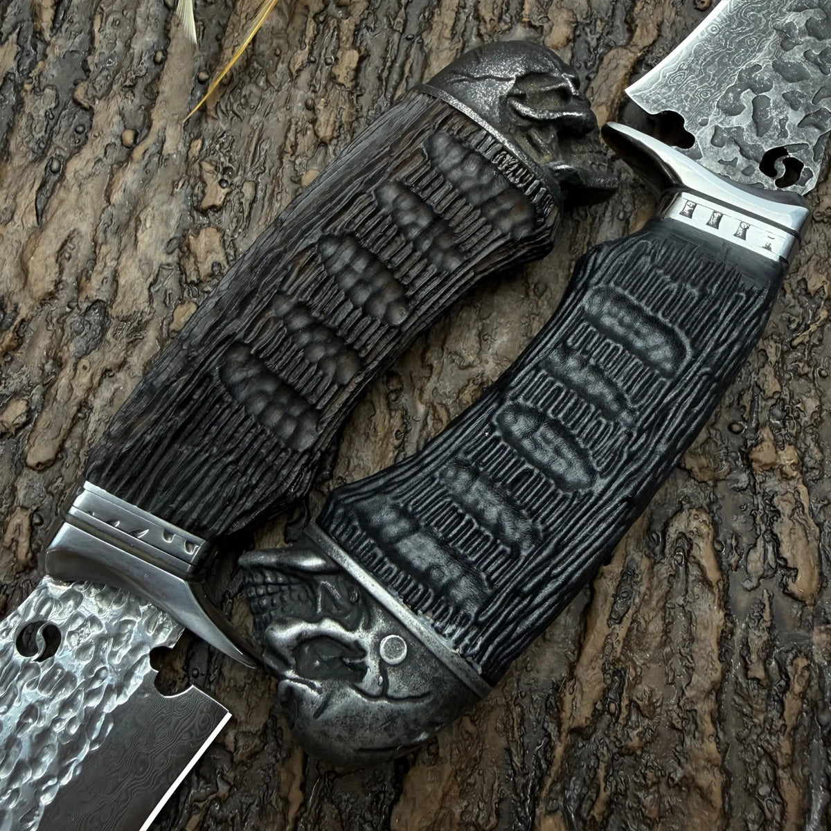 5Cr Stainless Steel Fixed Blade Outdoor Utility Knife, Damascus-Style Pattern, Mirror or Hammered Finish with Protective Sheath