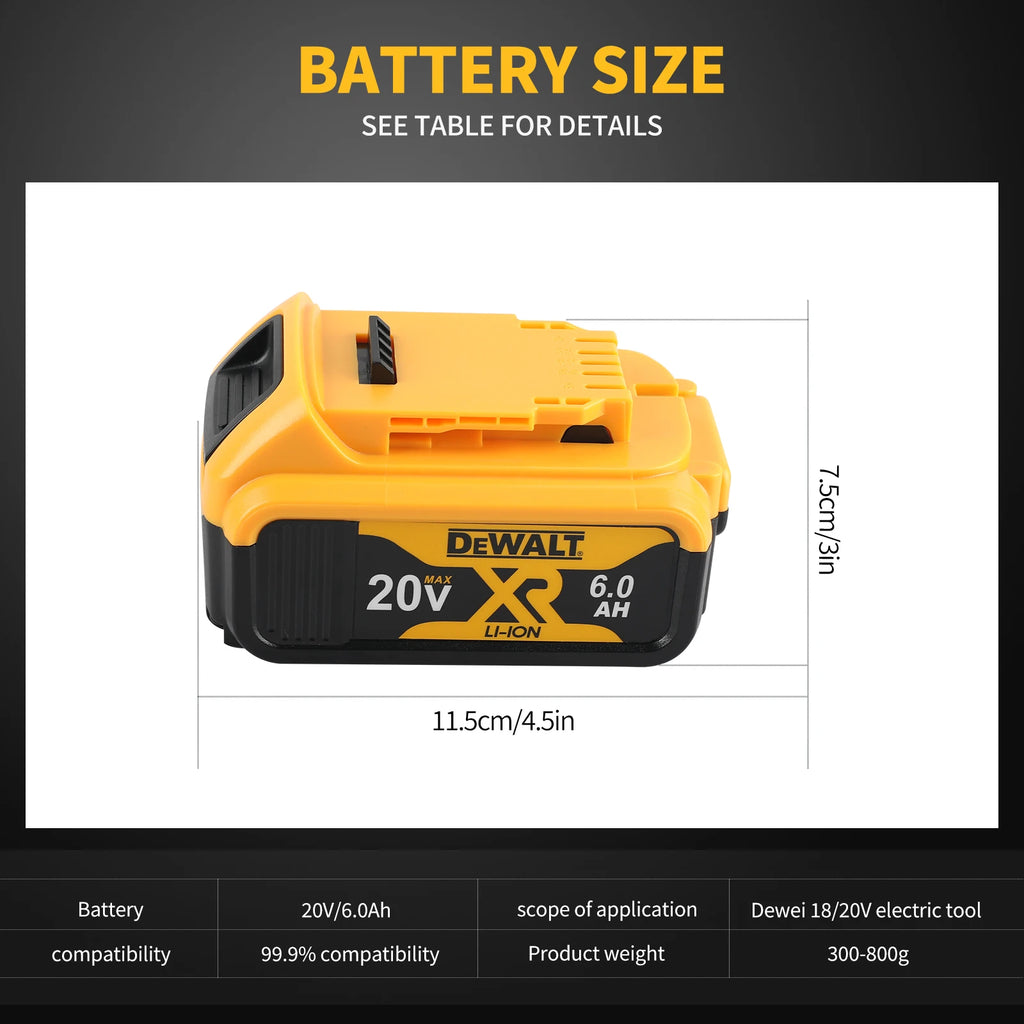 DEWALT DCB206 20V 6.0Ah Lithium Battery, XR High Capacity Cordless Power Tool Battery with LED Fuel Gauge
