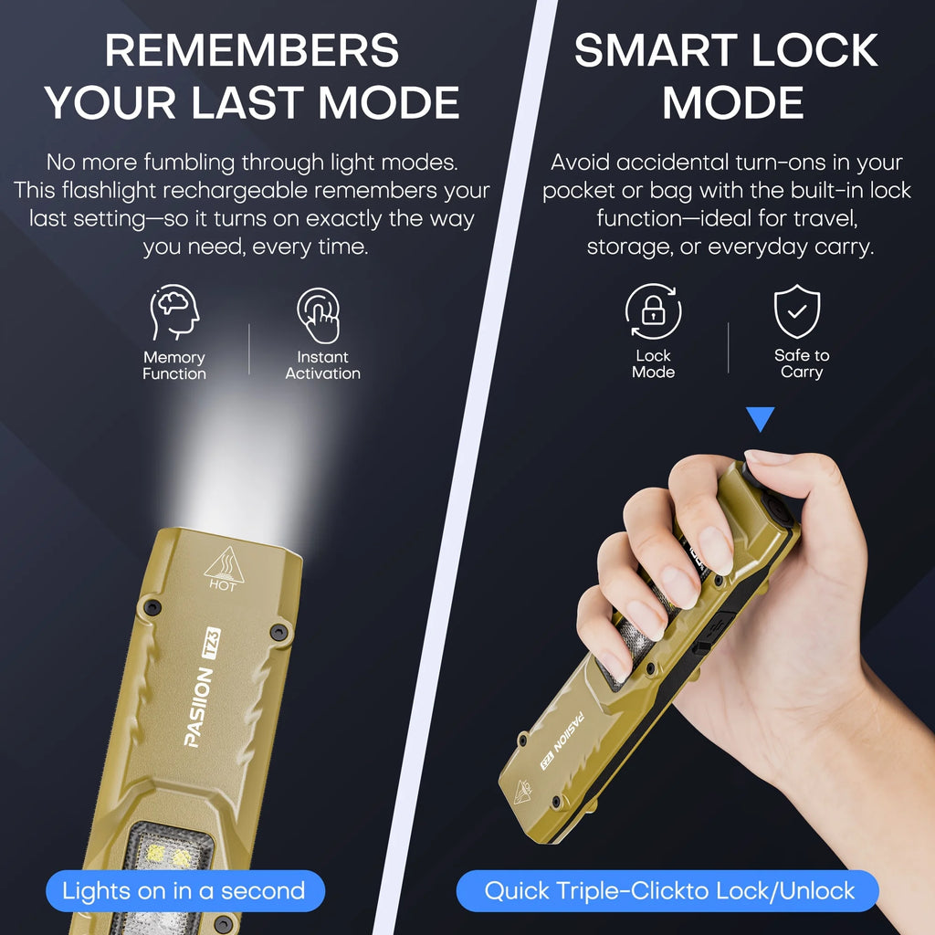 Rechargeable Slim EDC Flashlight, High CRI Tactical Light. Equipped with Side Lights of Warning Red, UV and White LED. 1500 Lumens Pocket Flashlight with 5 Light Modes, Great for Outdoor, Emergency and Work Use. - Macgyverzoutpost