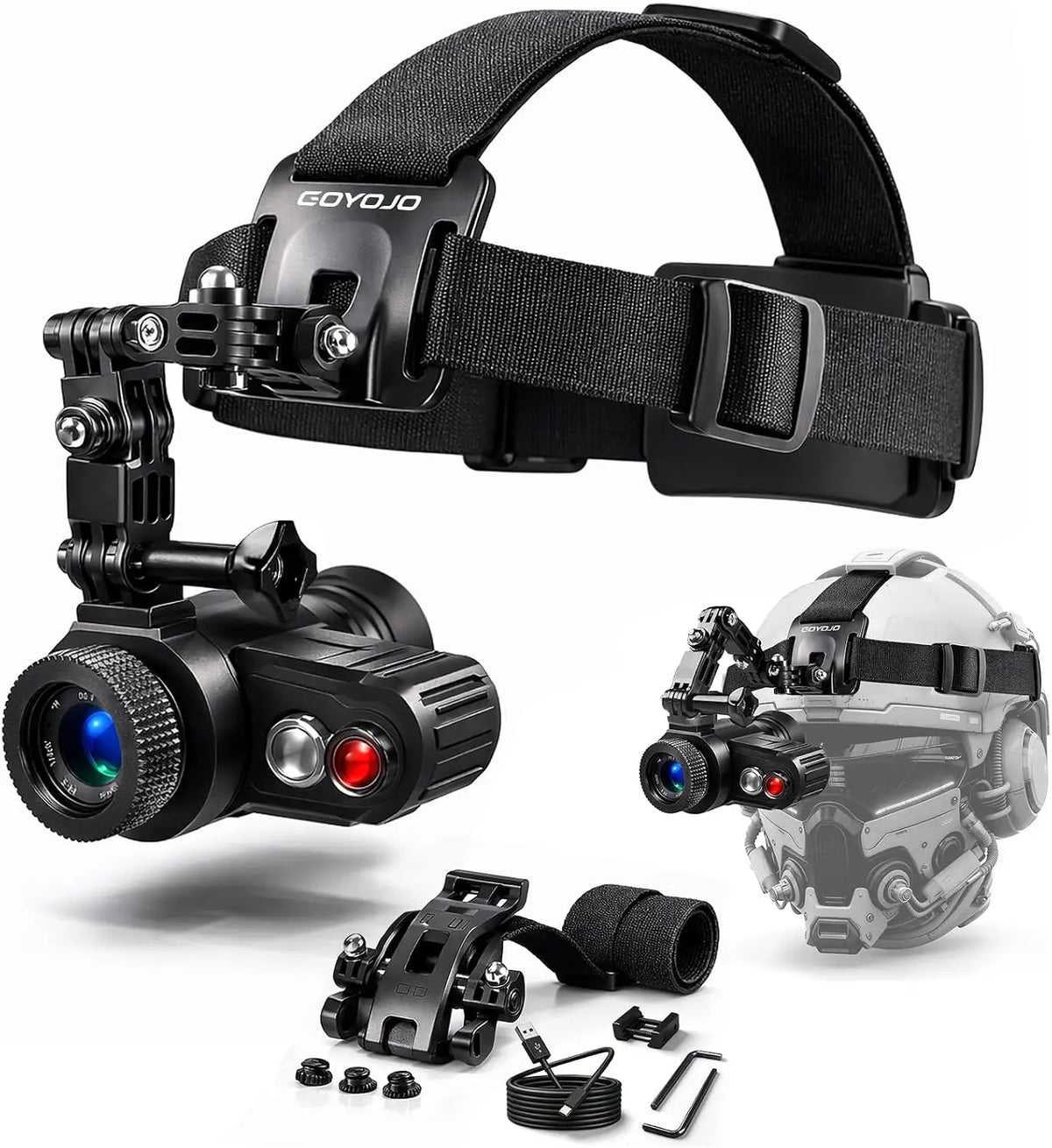 Head-Mounted Night Vision Monocular Goggles with Elastic Head Strap, Default 7X Magnification, Digital Infrared NVG Equipment 1148FT Range with 1.54in HD Screen, Rechargeable