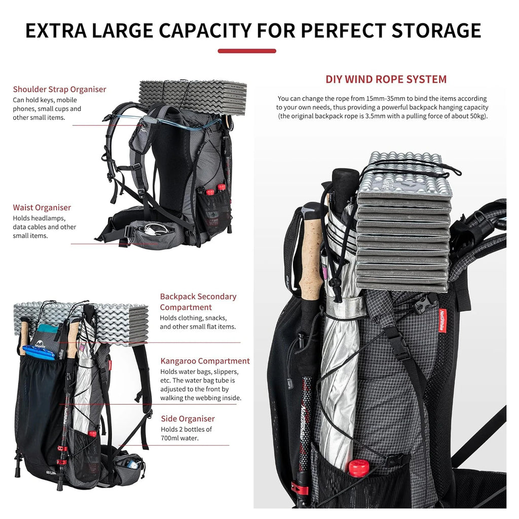 Naturehike Rock Outdoor Bags 40L 60L Travel Backpacks Large Capacity 60+5L Camping Hiking Packs Hiking Bag With Rain Cover