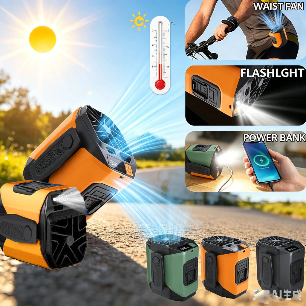 Portable Waist Fan Clip On, MAX 7H Work Time, Rechargeable Wearable Shirt Fan with Light,with Power Bank Function,16000RPM Powerful 5 Speed Belt Fans Personal Fan - Macgyverzoutpost