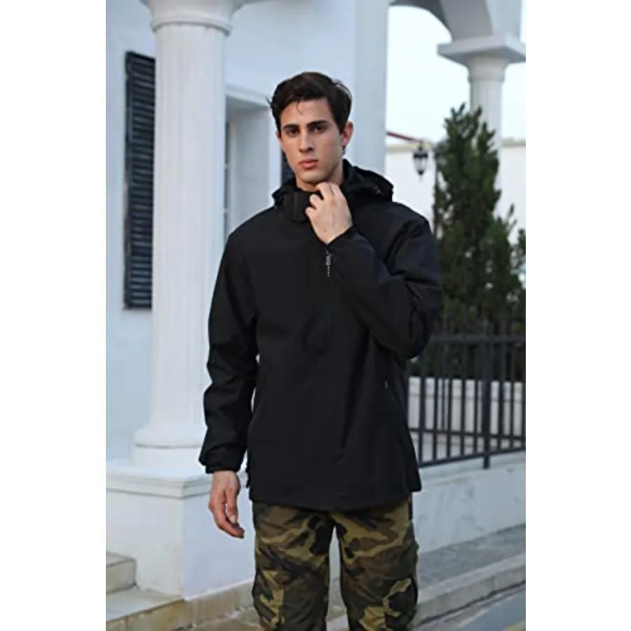 Men's Lightweight Waterproof Rain Jacket, Shell Hooded Outdoor Raincoat Hiking Windbreake jacket - Macgyverzoutpost