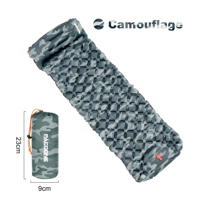PACOONE Outdoor Sleeping Pad Camping Inflatable Mattress Built-in Pump Ultralight Air Cushion Travel Mat With Headrest For Travel - Macgyverzoutpost