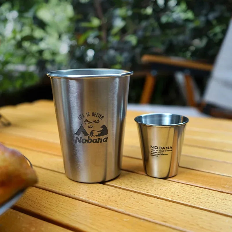 Outdoor 304 Stainless Steel Cup Set Camping Cup 4/6/8PCS Camping Portable Water Cup Travel Coffee Cup Picnic