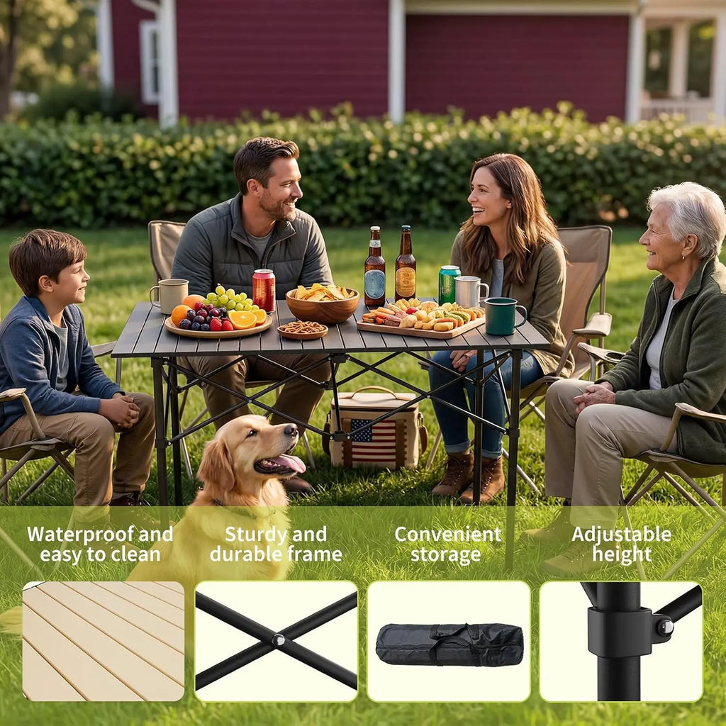 Tacleekii Portable Folding Camping Table, Portable Aluminum Adjustable Collapsible Roll-Up Camping Table Height Outdoor Table, Lightweight, Waterproof