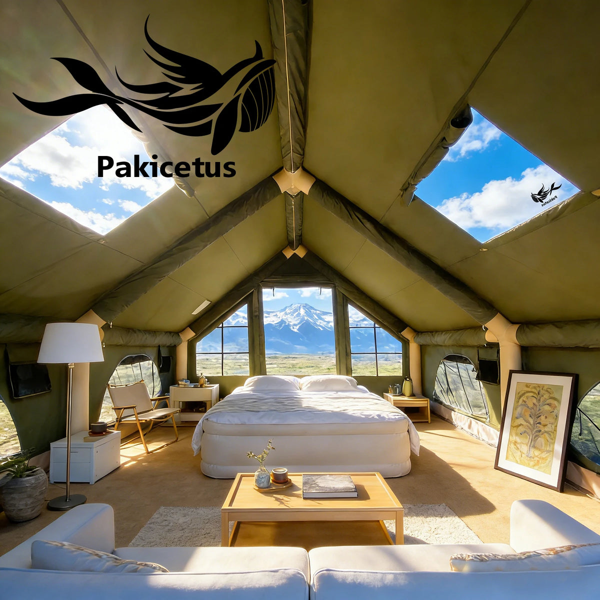 PAKICETUS Large Luxury Inflatable Glamping Tent with Manual Hand Pump, Easy Setup 4 Season Anti-Snow Spacious Family Shelter, Weatherproof Air Tent - Macgyverzoutpost
