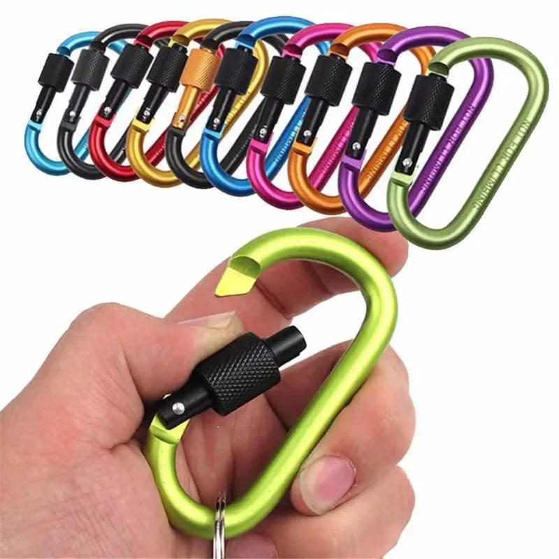 2pcs Outdoor Aluminum Alloy Carabiner Hanging 6th Key Chain Backpack Buckle D-type Wind Rope Buckle with Lock Camping Gear - Macgyverzoutpost