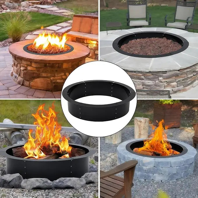 Outdoor Carbon Steel Fire Pit Ring, 48-60" Diameter, Heavy Duty Round Edge for Garden Fire and Large Events, Firewood Mounting Kit