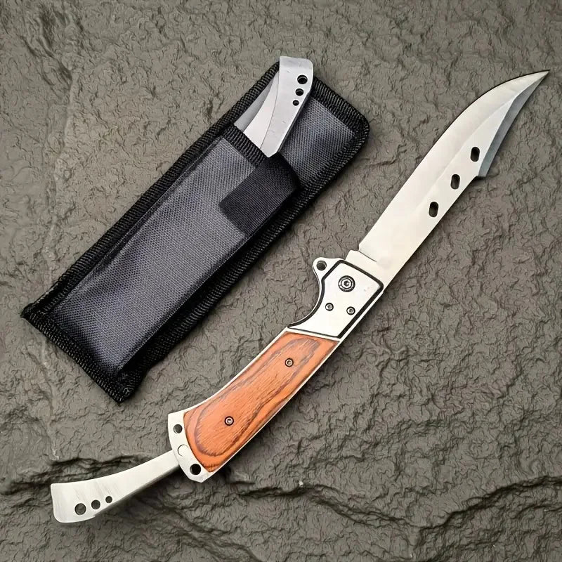 Outdoor Folding Knife, Tri-fold Knife with Nylon Sheath, Suitable for Outdoor Camping, Wilderness Exploration