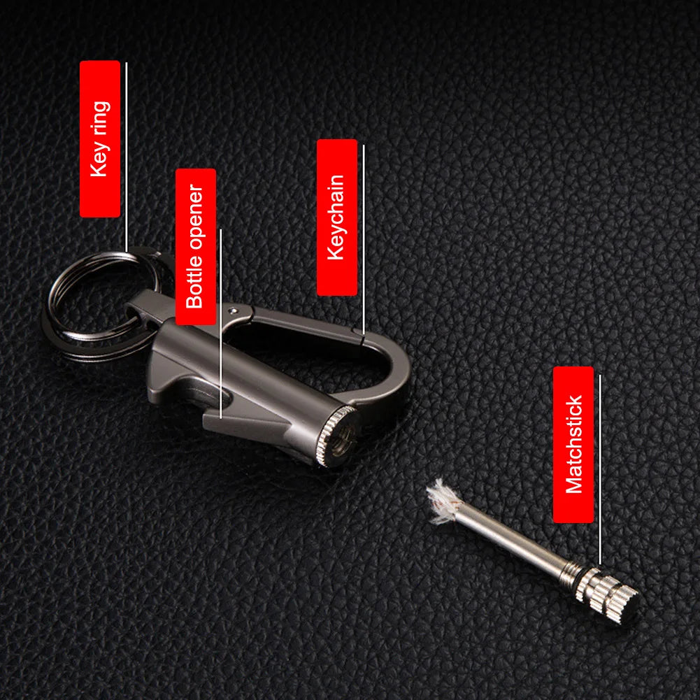Metal Permanent Match Lighter Keychain Outdoor Emergency Igniter Waterproof Cigarette Flint Fire Keychain
