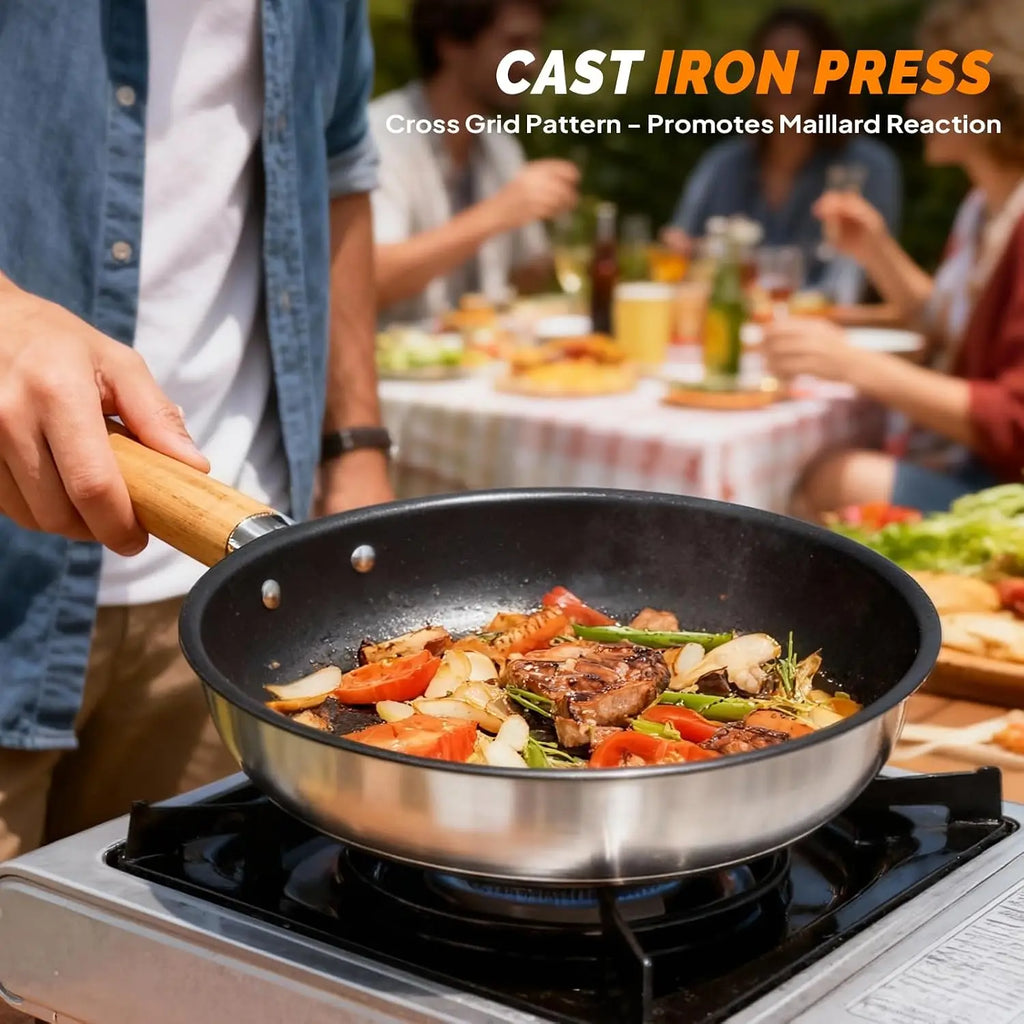 6pcs Cookware Set, 304 Stainless Steel Lightweight Non-Stick Pot, Kettle and Spin with Travel Tote Bag for Open Fire, Camping, Outdoor Cooking for 4-6