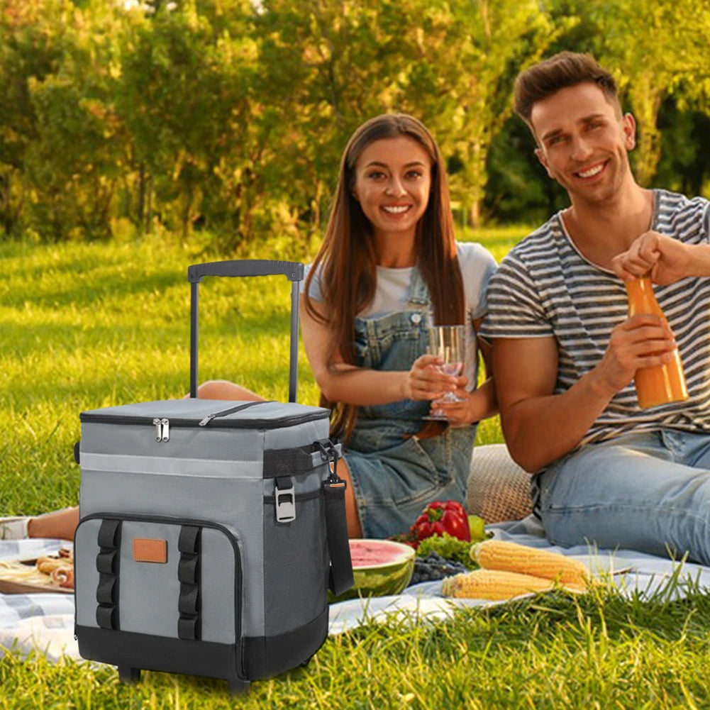 Insulated Rolling Cooler Bag Proof Picnic Trolley Box Detachable Large Thermal Food Delivery Box for Camping Refrigerator