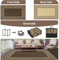 10x20 Reversible Outdoor Rug – Waterproof Plastic Straw Mat, Bordered Geometric Design, Brown/Coffee,