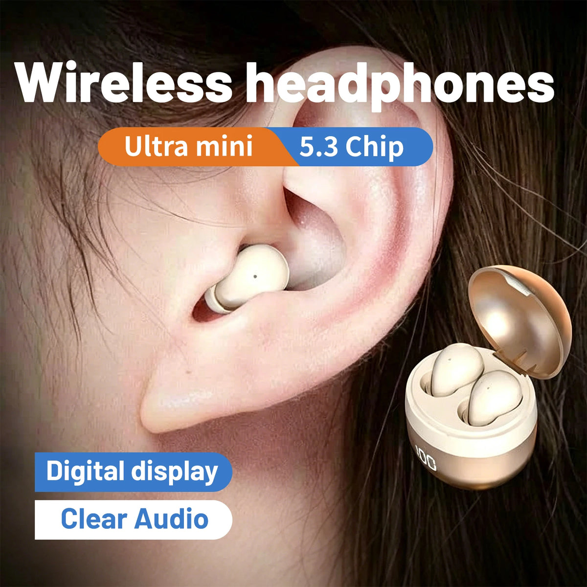 Small Wireless Bluetooth Headphones, Side Sleeping Not Pressing Ear And Sports Invisible In Ear Noise Cancelling, Low Latency, Long Battery Life HiFi Bass 6D Sound Effect Sleep Earbuds For Android IOS