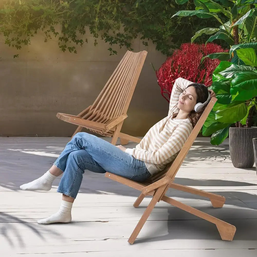 Weather-Resistant Acacia Wood Outdoor Chairs Set of 4, Comfortable Adirondack Chairs for Patio, Deck, or Camping, Supports Up to 350 lbs.