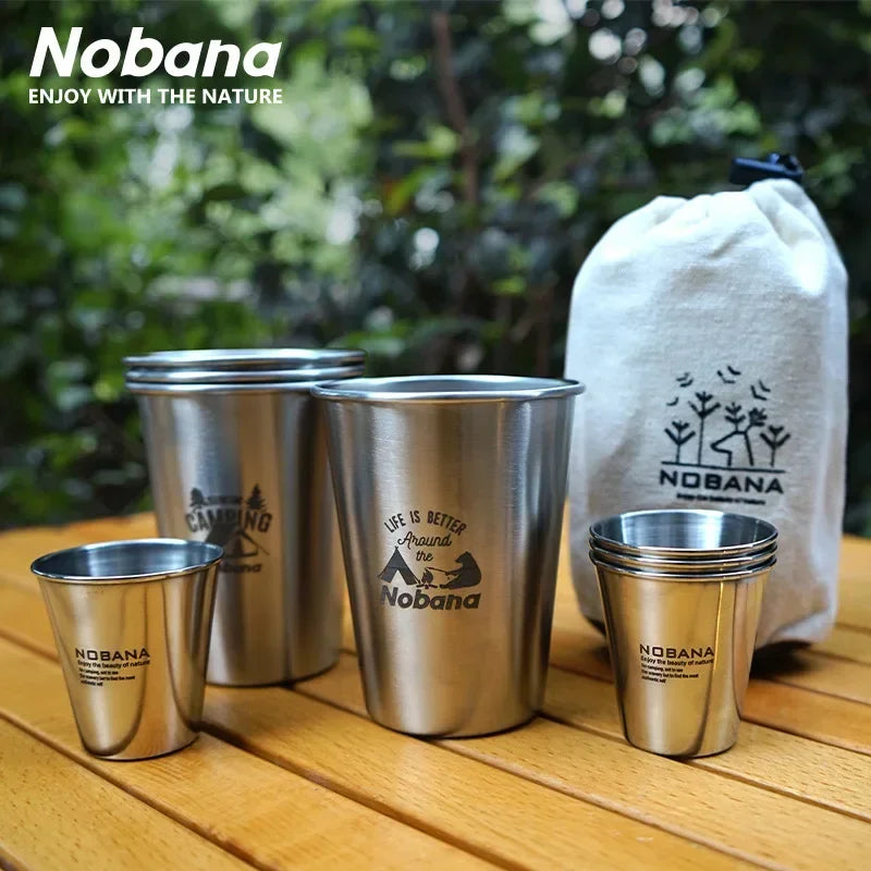 Outdoor 304 Stainless Steel Cup Set Camping Cup 4/6/8PCS Camping Portable Water Cup Travel Coffee Cup Picnic