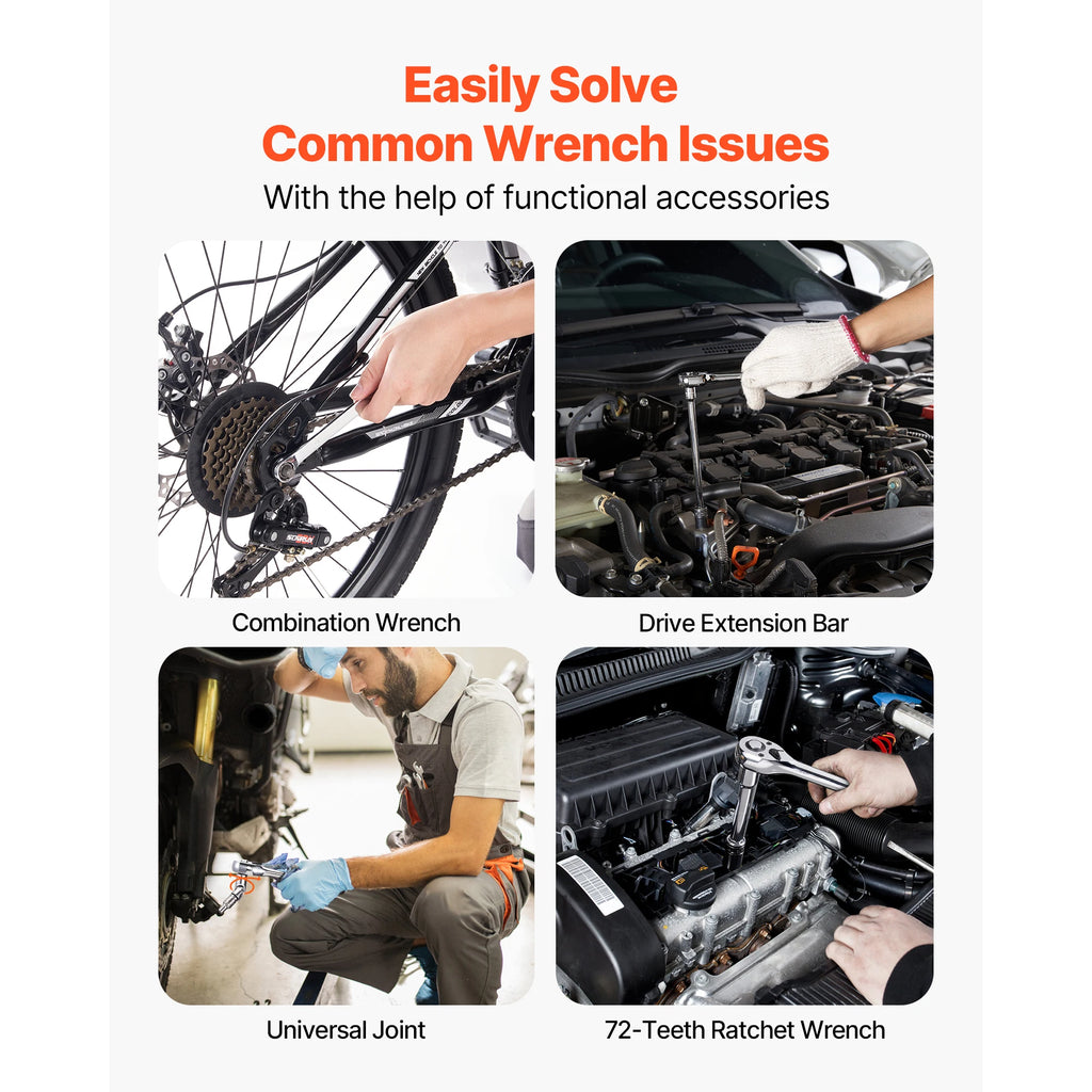 SucceBuy Mechanics Tool Set and Socket Set 450 Pcs 1/4 3/8 1/2 inch Drive Deep and Standard Sockets w/ Bits Wrenches Accessories