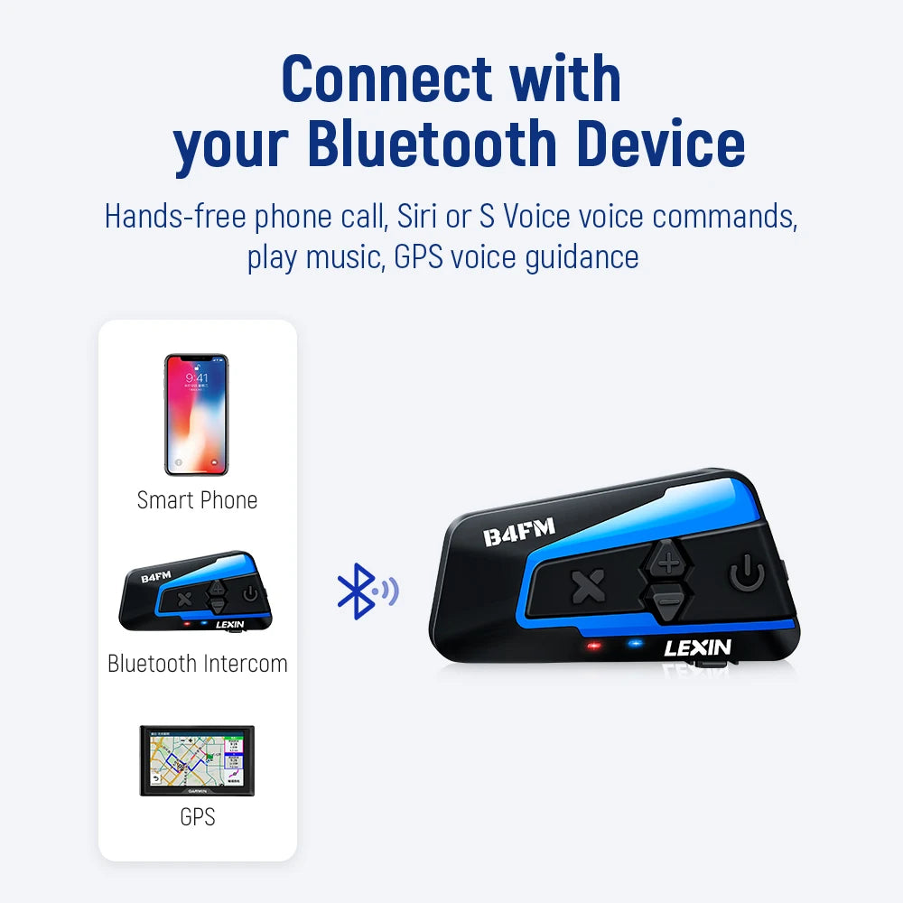 Lexin B4FM-X Bluetooth Motorcycle Intercom Helmet Headsets,BT 5.0 Wireless Communication Interphone Music Sharing 10 Riders