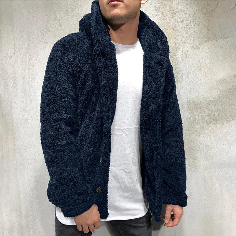 Stylish Hooded Coat Cozy Winter Coat Hooded Buttons Closure Thick Warm Men's Coat Outdoor Jacket - Macgyverzoutpost