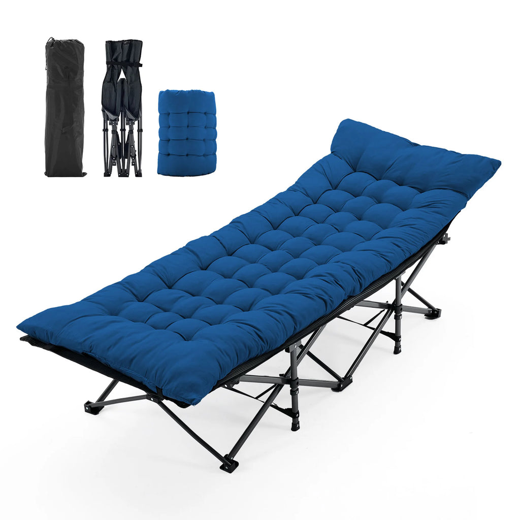 JHK Folding Camping Makeshift Bed Beach Lounge Chair Portable 3.5'' Cushion 440 lbs Sturdy Frame Compact Carry With Storage Bed - Macgyverzoutpost