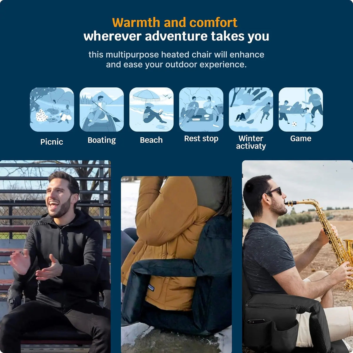 Alpcour Wide Heated Reclining Stadium Seat - Waterproof, Thick Padding