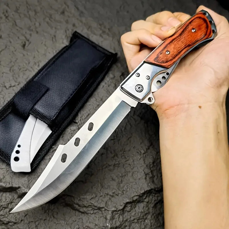 Outdoor Folding Knife, Tri-fold Knife with Nylon Sheath, Suitable for Outdoor Camping, Wilderness Exploration