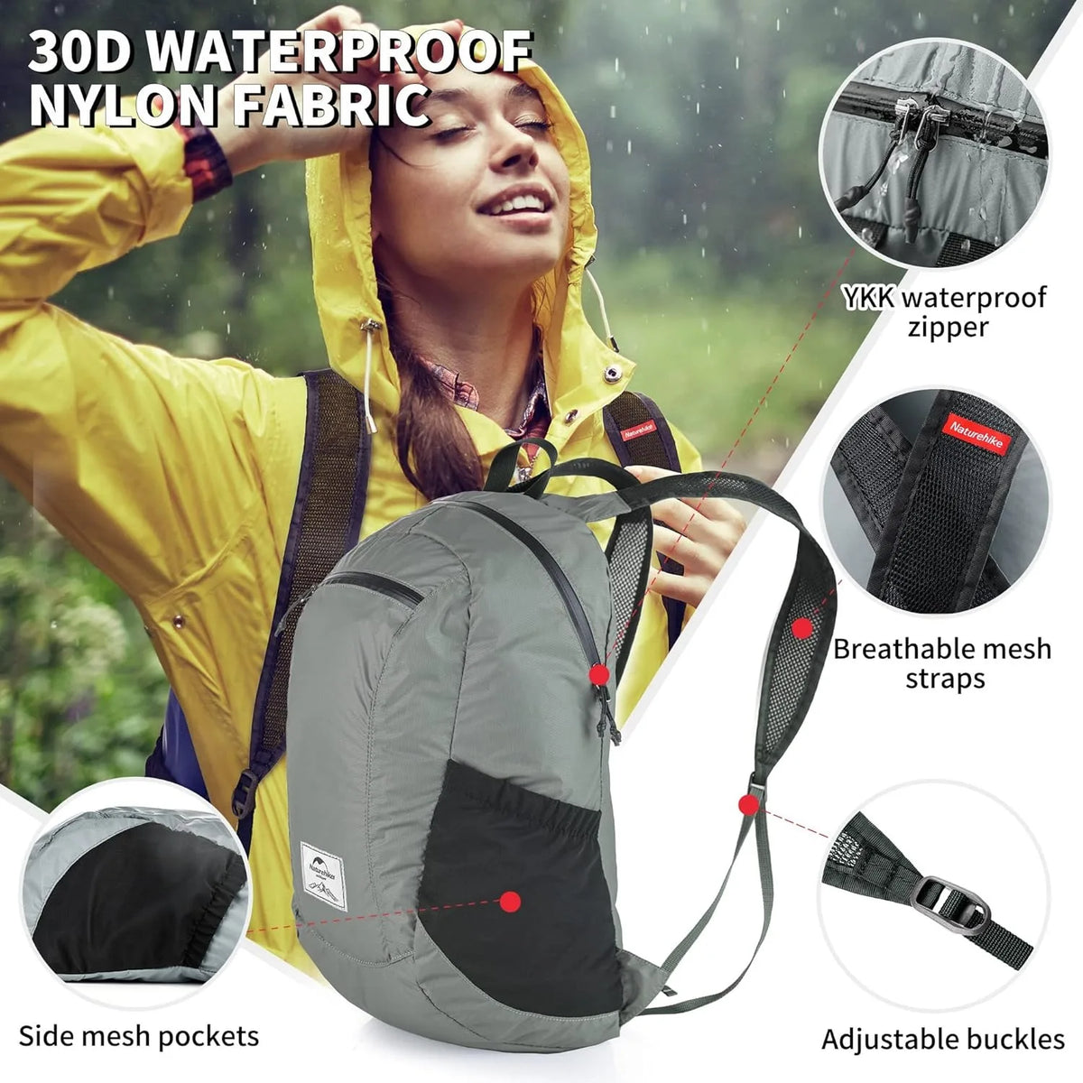 Naturehike Backpack 18L Black Ultralight Outdoor Waterproof Folding Backpack Camping Hiking Shoulder Bag