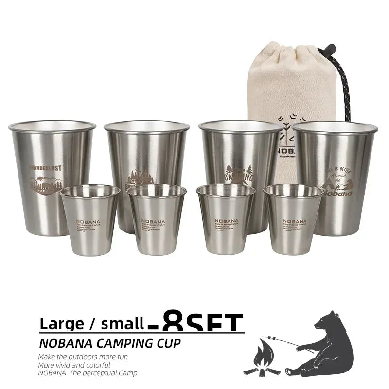 Outdoor 304 Stainless Steel Cup Set Camping Cup 4/6/8PCS Camping Portable Water Cup Travel Coffee Cup Picnic