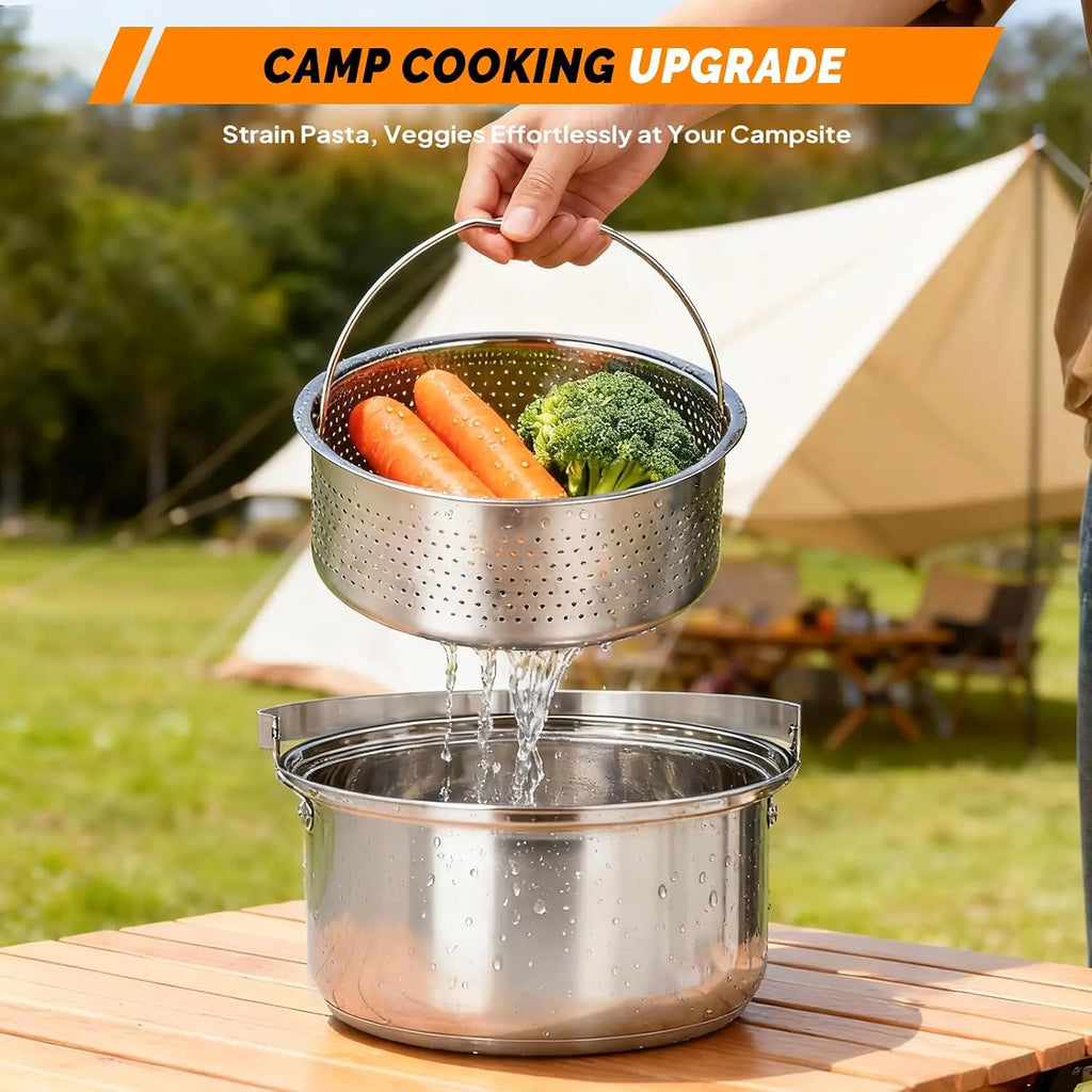 6pcs Cookware Set, 304 Stainless Steel Lightweight Non-Stick Pot, Kettle and Spin with Travel Tote Bag for Open Fire, Camping, Outdoor Cooking for 4-6