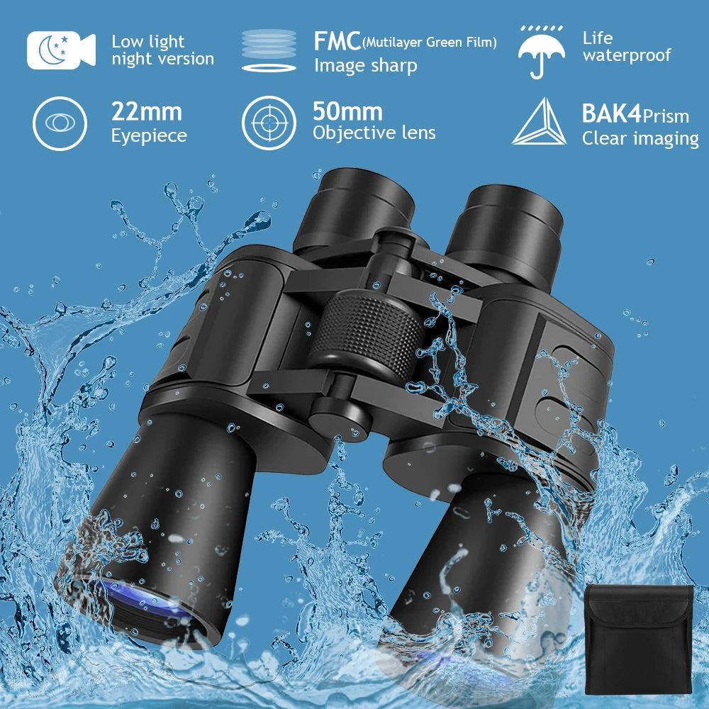 20X50 HD Binoculars BAK4 Prism FMC Green Film Low Light Night Vision Waterproof Portable Telescope with Tripod Interface for Bird Watching Hunting Stargazing Travel - Macgyverzoutpost