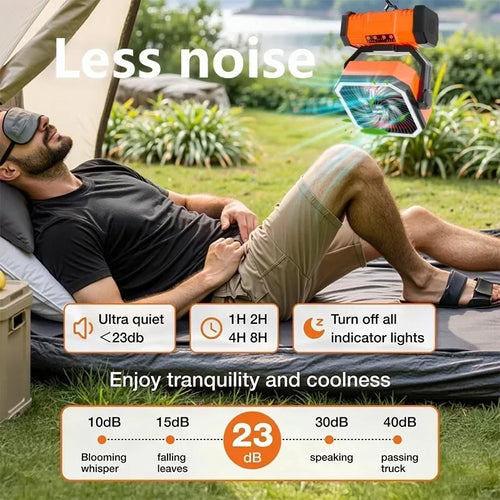 20000mAh Camping Fan with LED Lantern, Rechargeable Battery Operated Oscillating Fan with Remote & Hook, Portable Tent Fan 4 Speeds for Outdoor Camp RV Jobsite Power Outage