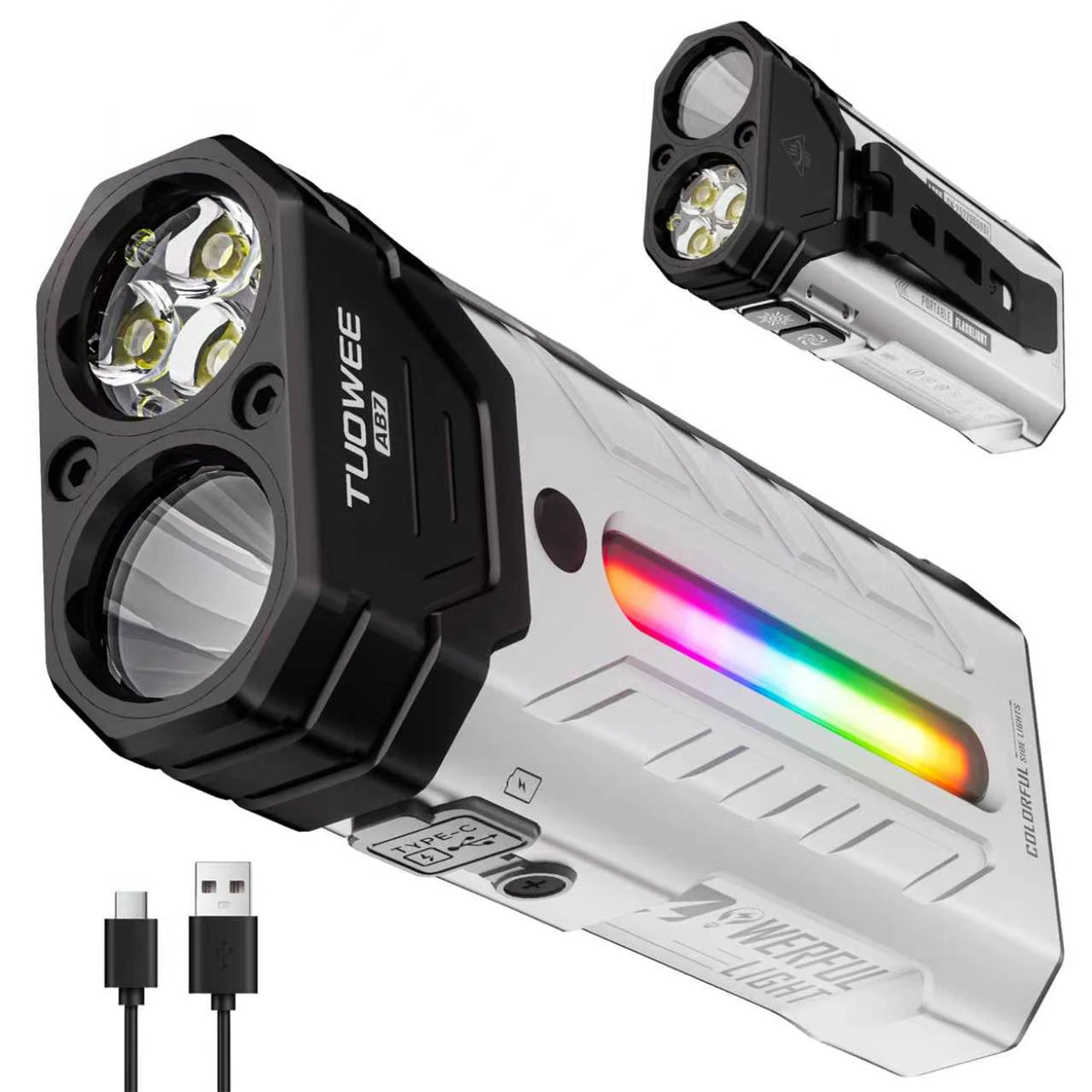 5000LM Rechargeable Magnetic LED Flashlight, 55 Modes, RGB Ambient Light, Spotlight & Floodlight, for Camping Hiking Emergency Use - Macgyverzoutpost