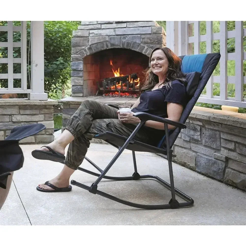 Heavy-Duty Portable Outdoor Rocking Chair, 500 lbs Capacity, Blue/Black