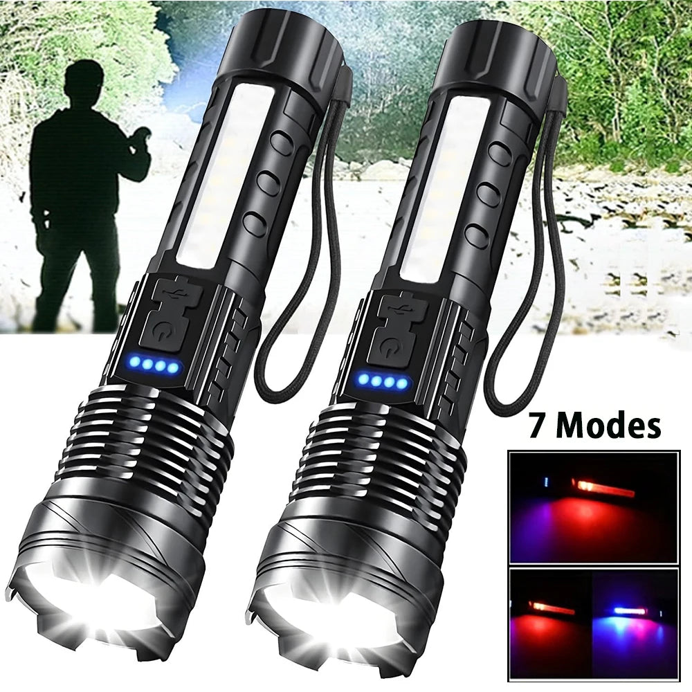 Rechargeable LED Flashlights, Super Bright Handheld Flashlight, 7 Modes with COB Work Light, Tactical Flash Light for Home or Personal use - Macgyverzoutpost
