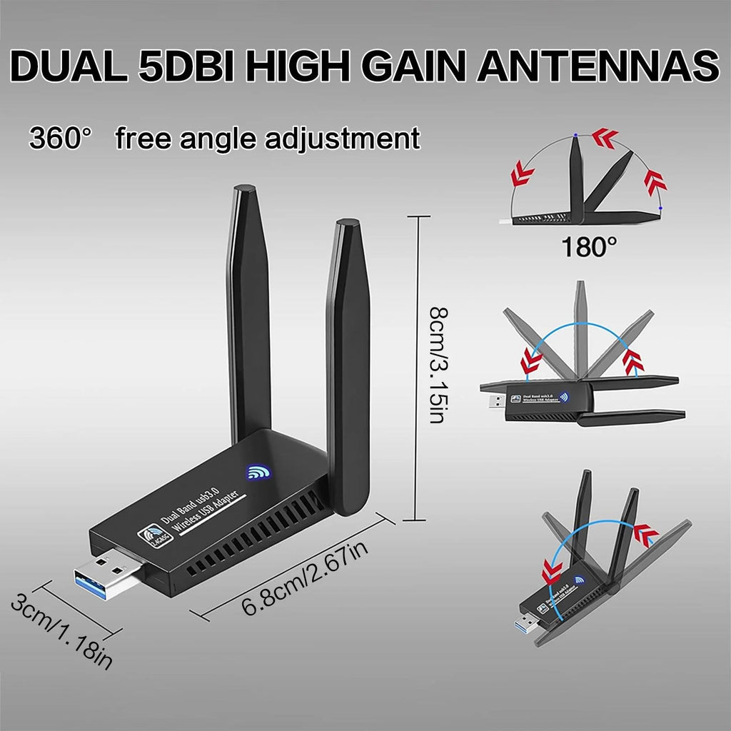 1300Mbps USB 3 0 WiFi Adapter Dual Band 5GHz 2 4GHz High Gain Antenna Long Range Wireless Network Card WiFi Dongle for PC Laptop Desktop Windows 11 10 8 7 Vista XP Compatible with AC1300 802 11ac Internet Receiver