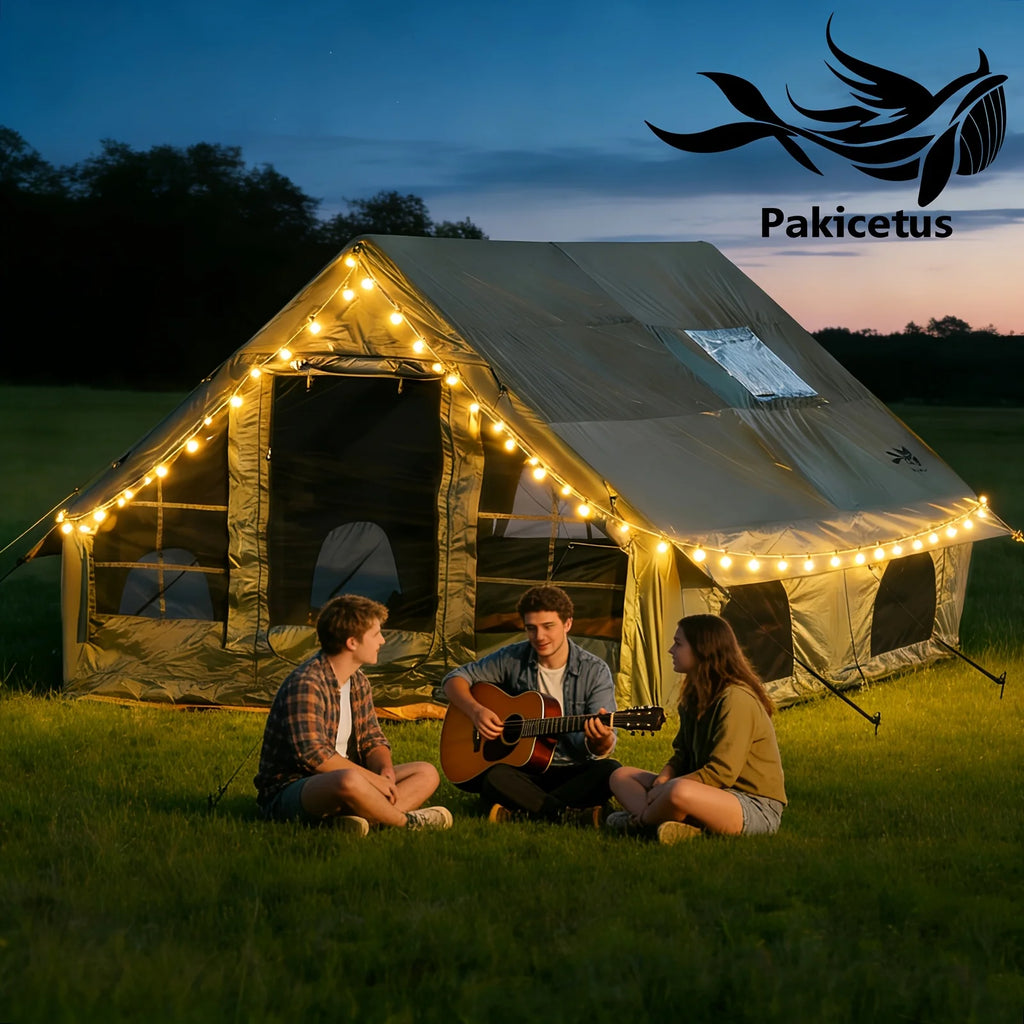 Inflatable Camping Tent for 4-8 People- Quick SetupBlow-Up Tent, 4-Season Versatile, Waterproof PortableOutdoor Tent with Stove outlet