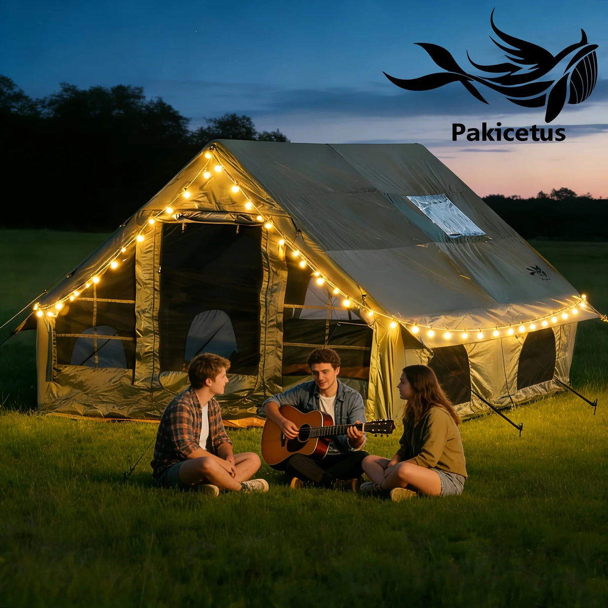 Inflatable Camping Tent for 4-8 People- Quick SetupBlow-Up Tent, 4-Season Versatile, Waterproof PortableOutdoor Tent with Stove outlet