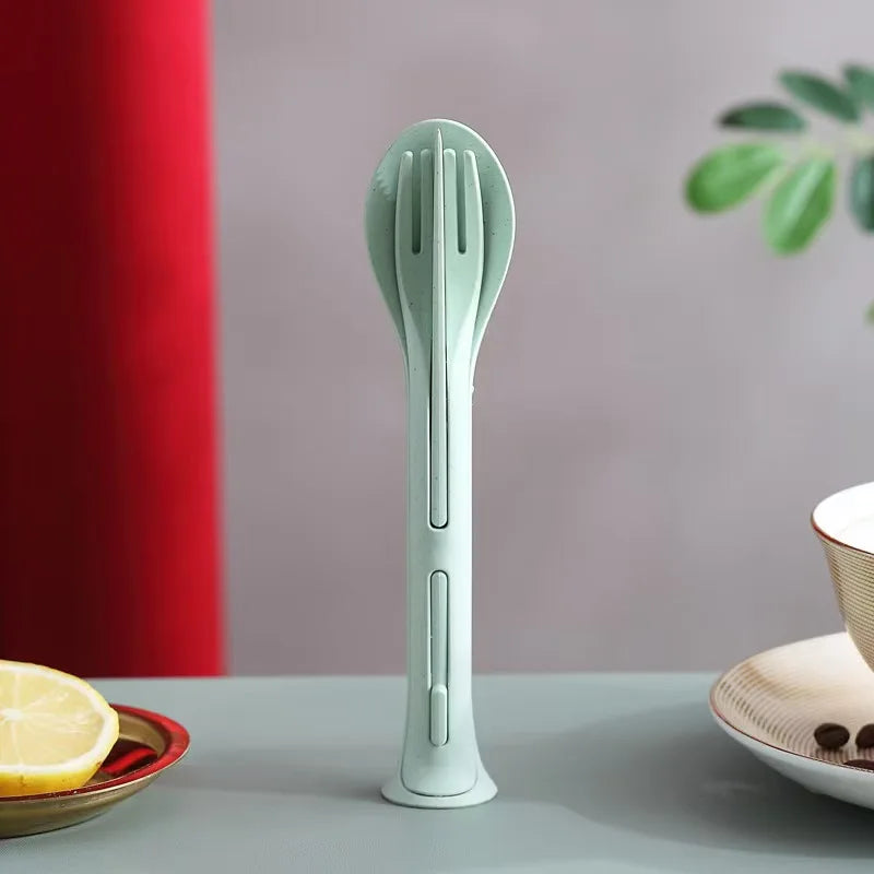 Detachable 3-in-1 Wheat Straw Tableware Reusable Spoon Fork Knife Portable Cutlery Set For Camping Picnic Travel Outdoor - Macgyverzoutpost
