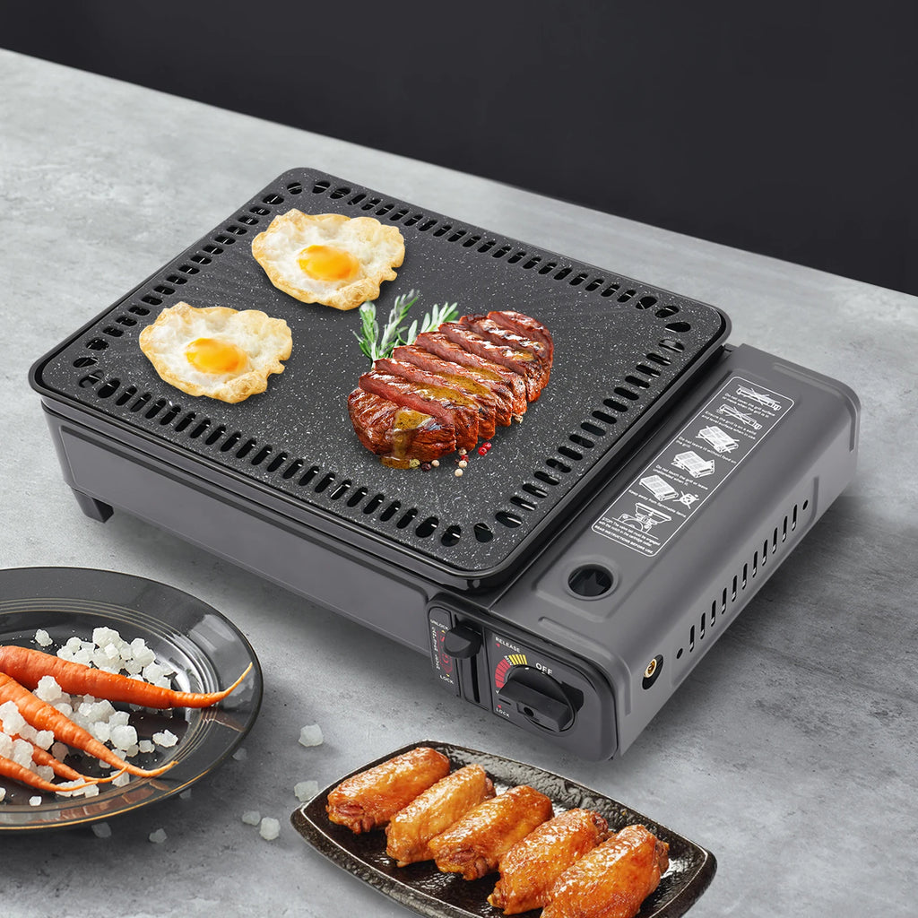 Portable Dual Fuel Gas Grill Stove Piezo Ignition Overpressure Protection 3.2kg Outdoor Camping BBQ Grill with Full Accessories