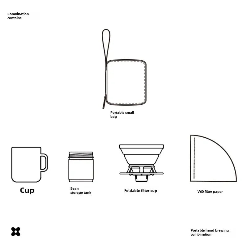 Travelling Hand Brewed Coffee Set,Outdoor Car Carrying Camping Portable Silicone Filter Mug,Entry Level Coffee Utensils