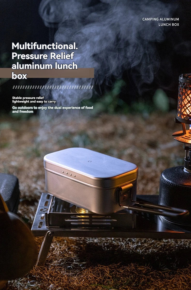 CAMPINGMOON H-2013 Large Aluminum Large Capacity Bento Box for Camping and Picnicking Portable Aluminum Lunch Box with Pressure Relief, Thickened, High Temperature Resistant Camping Cooking Tool Multi Functional Travel Large