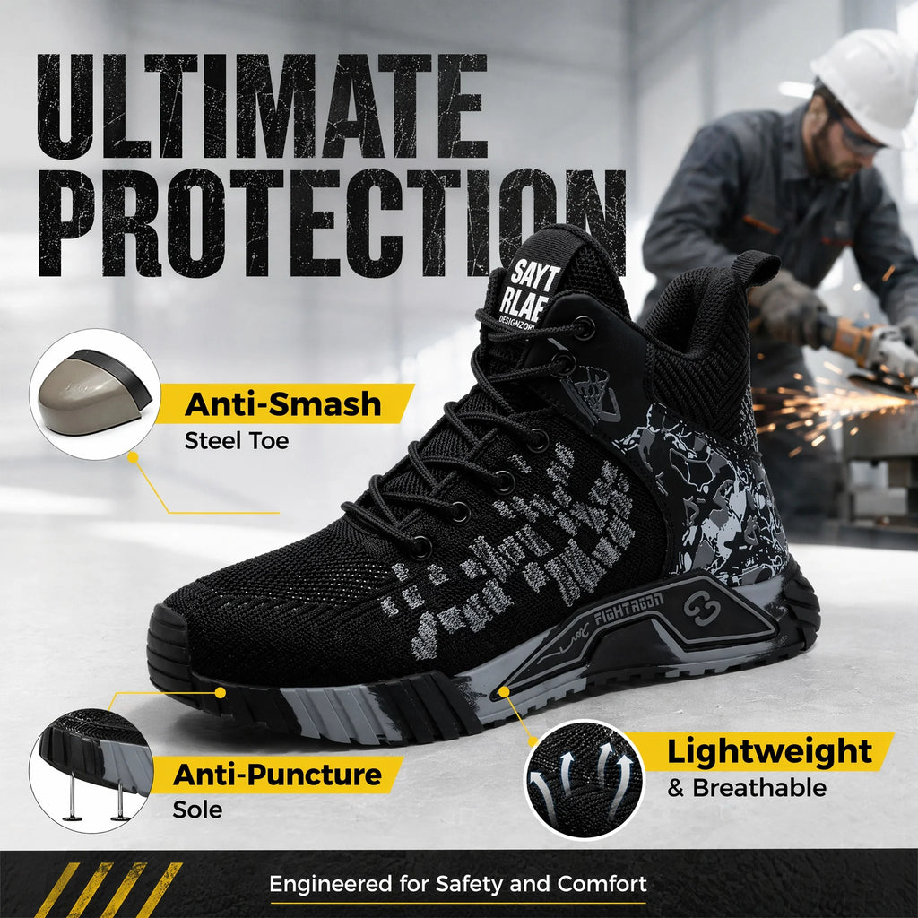 Breathable Camo Men Indestructible Steel Toe Construction Work Boots Anti-smash Stab-resistant Safety Shoes Biker