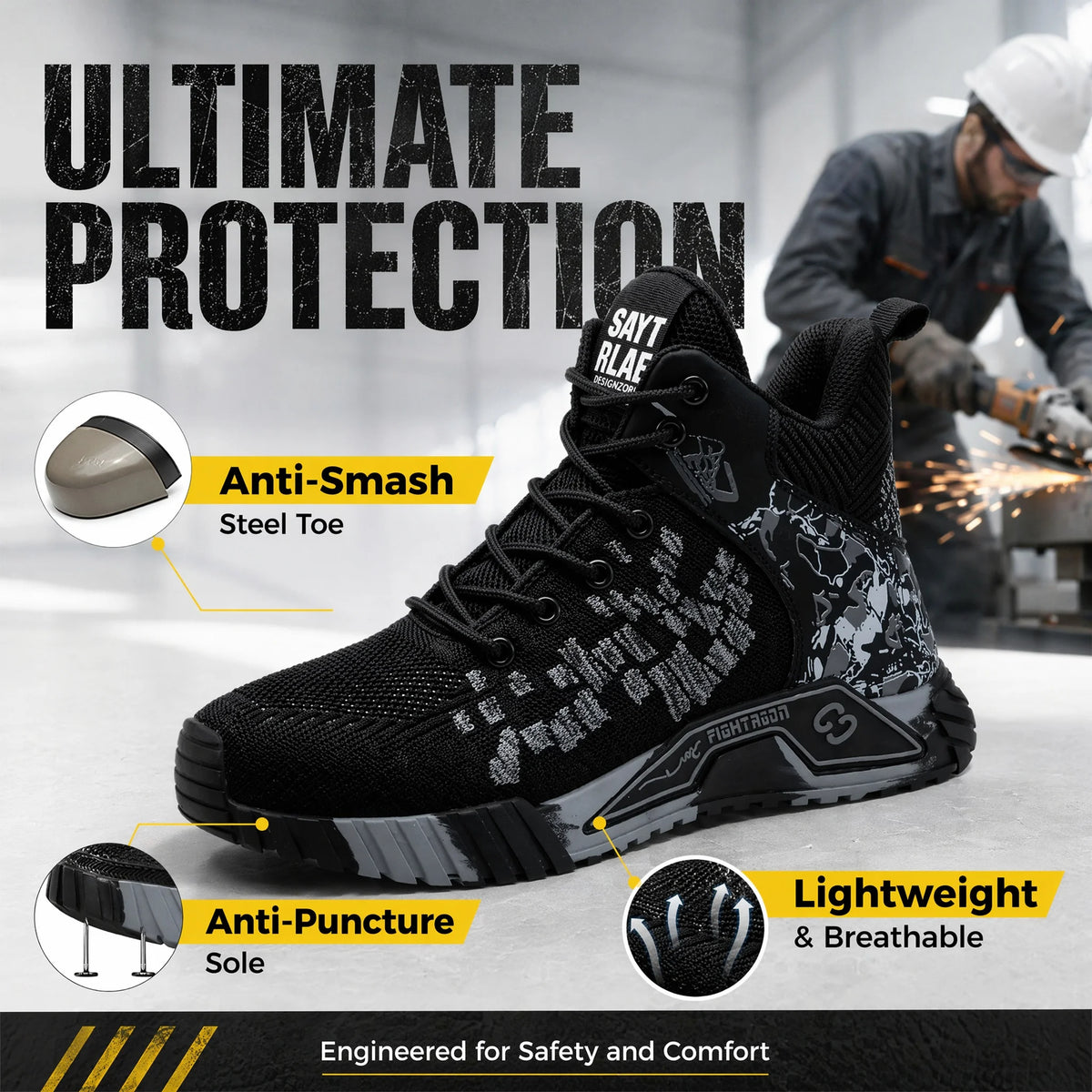 Breathable Camo Men Indestructible Steel Toe Construction Work Boots Anti-smash Stab-resistant Safety Shoes Biker